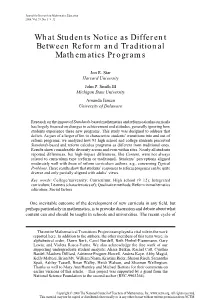 What Students Notice As Different Between Reform and Traditional Mathematics Programs