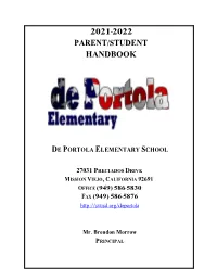 2022 Parent/Student Handbook De Portola Elementary School