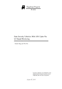 Data Security Collection with LEA Cipher for Iot-Based Monitoring