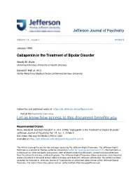 Gabapentin in the Treatment of Bipolar Disorder