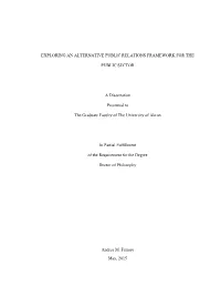 May, 2015 EXPLORING an ALTERNATIVE PUBLIC RELATIONS FRAMEWORK for THE