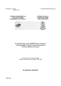 Tenth Meeting of the GEBCO Sub-Committee on Geographical Names and Nomenclature of Ocean Bottom Features