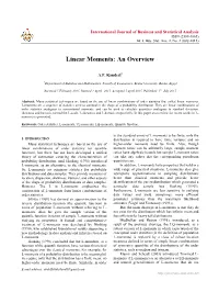 Linear Moments: an Overview