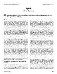 Q&A: Does Machiavelli's the Prince Have Relevant Lessons for Modern
