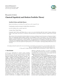 Classical Ergodicity and Modern Portfolio Theory