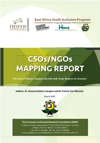 Csos/Ngos MAPPING REPORT | the Case of Mbeya, Songwe, Njombe and Iringa Regions in Tanzania