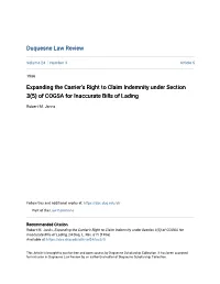 Expanding the Carrier's Right to Claim Indemnity Under Section 3(5) of COGSA for Inaccurate Bills of Lading