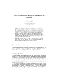 Interactive Narrative, Plot Types, and Interpersonal Relations