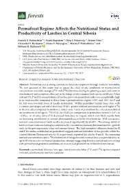 Permafrost Regime Affects the Nutritional Status and Productivity of Larches in Central Siberia