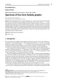 Spectrum of Free-Form Sudoku Graphs