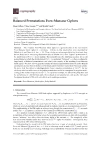 Balanced Permutations Even–Mansour Ciphers