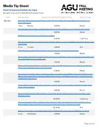 Media Tip Sheet Selected Presentations by Topic Brought to You by the AGU Media Relations Team