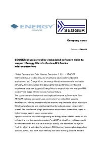 SEGGER Microcontroller Embedded Software Suite to Support Energy Micro’S Cortex-M3 Gecko Microcontrollers