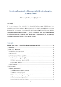 Iterative Phase Retrieval in Coherent Diffractive Imaging: Practical Issues