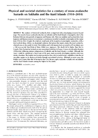 Physical and Societal Statistics for a Century of Snow-Avalanche Hazards on Sakhalin and the Kuril Islands (1910–2010)
