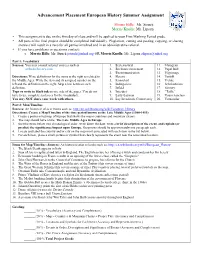 Advancement Placement European History Summer Assignment