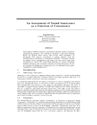 An Assessment of Sound Annoyance As a Function of Consonance