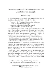 Callimachus and the Unsatisfactory Epitaph Matthew Hosty