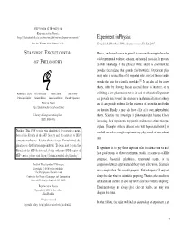 "Experiment in Physics." Stanford Encyclopedia of Philosophy