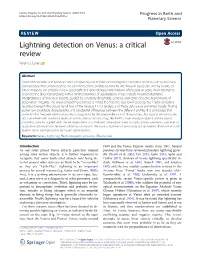 Lightning Detection on Venus: a Critical Review Ralph D