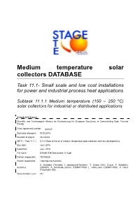 Medium Temperature Solar Collectors DATABASE