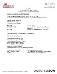 NYPHIL+ AVAILABLE CONTENT LISTING (As of July 12, 2021; Updates Appear in Bold)