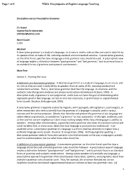 1 Descriptive Versus Prescriptive Grammar Eli Hinkel Seattle Pacific University Elihinkel@Yahoo.Com Word Count 2,453 Abstract A