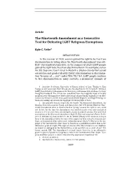 The Nineteenth Amendment As a Generative Tool for Defeating LGBT Religious Exemptions