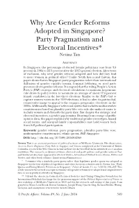 Why Are Gender Reforms Adopted in Singapore? Party Pragmatism and Electoral Incentives* Netina Tan