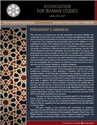 ASSOCIATION for IRANIAN STUDIES انجمن ایران پژوهی AIS Newsletter | Volume 41, Number 2 | October 2020