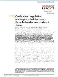Cerebral Autoregulation and Response to Intravenous Thrombolysis for Acute Ischemic Stroke Ricardo C