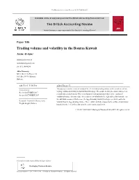 Trading Volume and Volatility in the Boursa Kuwait Jasim Al-Ajmi Jalajmi@Ahia.Edu.Bh Jasimalajmi@Gmail.Com Tel: 973 39444284