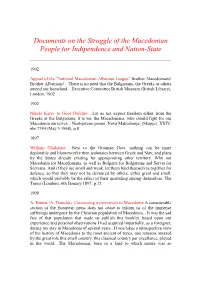 Documents on the Struggle of the Macedonian People for Indipendence and Nation-State