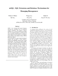 Msql: SQL Extensions and Database Mechanisms for Managing Biosequences