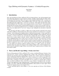 Type Shifting with Semantic Features: a Unified Perspective