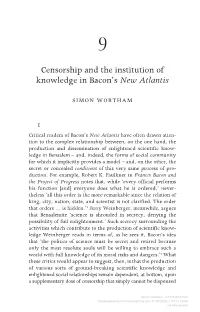 Censorship and the Institution of Knowledge in Bacon's New Atlantis