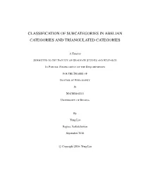 Classification of Subcategories in Abelian Categories and Triangulated Categories