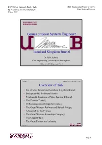 Isambard Kingdom Brunel Overview of Talk