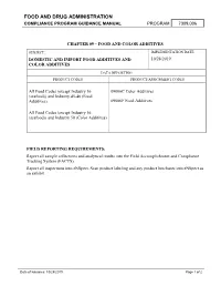 Domestic and Import Food Additives and Color Additives