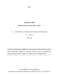 EN WORK PROGRAMME 2014 – 2015 5. Leadership in Enabling And