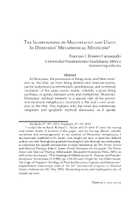 The Intertwining of Multiplicity and Unity in Dionysius’ Metaphysical Mysticism*