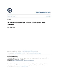 The Masada Fragments, the Qumran Scrolls, and the New Testament