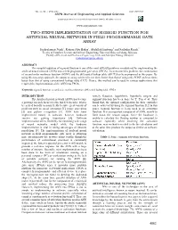 Two-Steps Implementation of Sigmoid Function for Artificial Neural Network in Field Programmable Gate Array