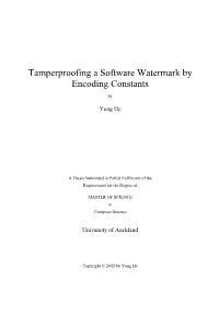 Tamperproofing a Software Watermark by Encoding Constants