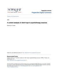 A Content Analysis of Client Hope in Psychotherapy Sessions