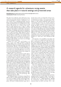 A Research Agenda for Adventure Racing Events That Take Place in Natural Settings and Protected Areas