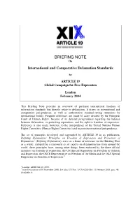 BRIEFING NOTE On