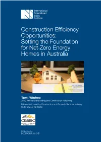 Construction Efficiency Opportunities: Setting the Foundation for Net-Zero Energy Homes in Australia