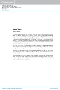 Game Theory Michael Maschler , Eilon Solan , Shmuel Zamir Frontmatter More Information