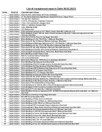List of Containment Zone in Delhi 09.02.2021) S.No